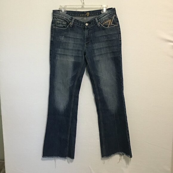 7 For All Mankind Flynt Jeans with Rhinestone Pockets and Raw Hem Size 30 - Picture 1 of 13